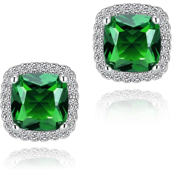 Women's Square Birthstone Cubic Zirconia Mall Dainty Green Elegant Earring - Picture 1 of 6